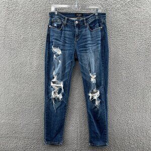 Judy Blue Jeans Womens 11/30 Boyfriend Fit Blue Stretch Distressed Denim